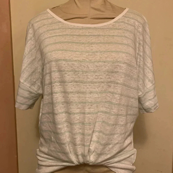 VINCE NWT Linen Stripe Drop Shoulder Tee Shirt - Picture 1 of 7